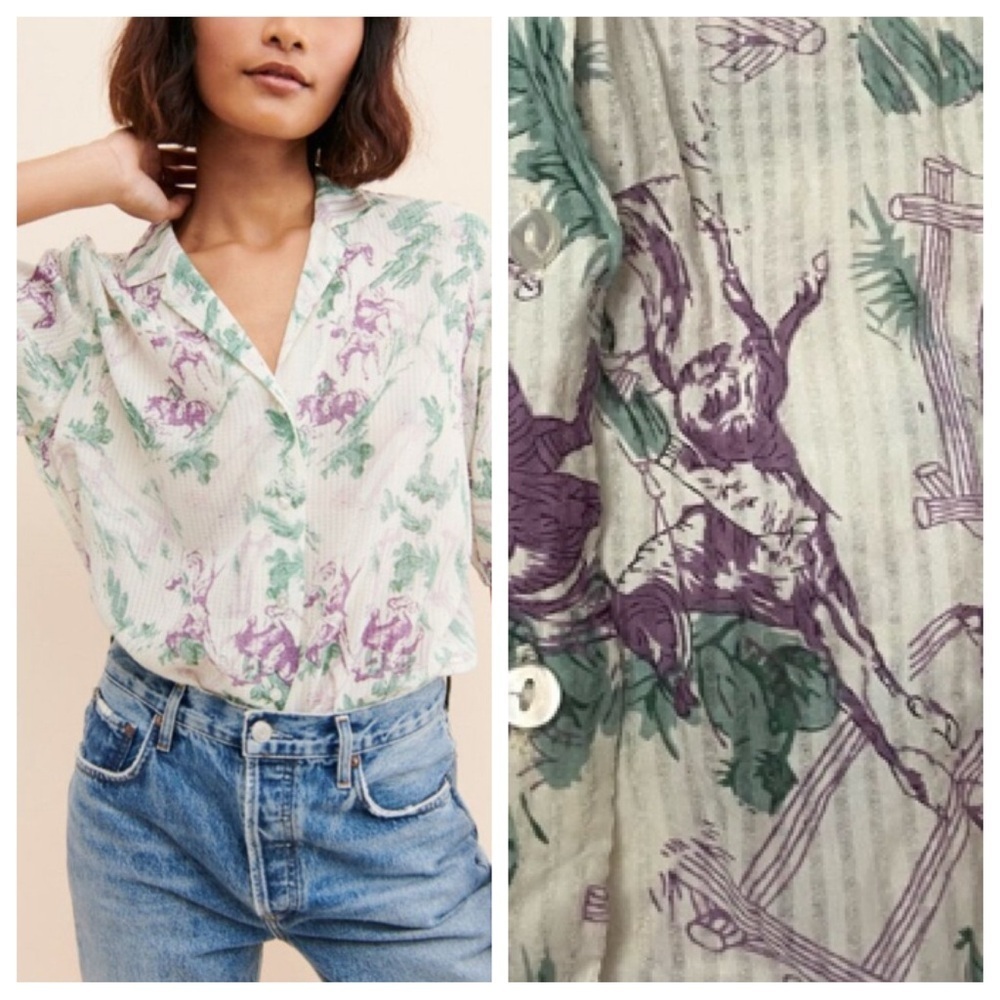 Kimchi Blue by Urban Outfitters Out West Buttondown Shirt S horses 2573